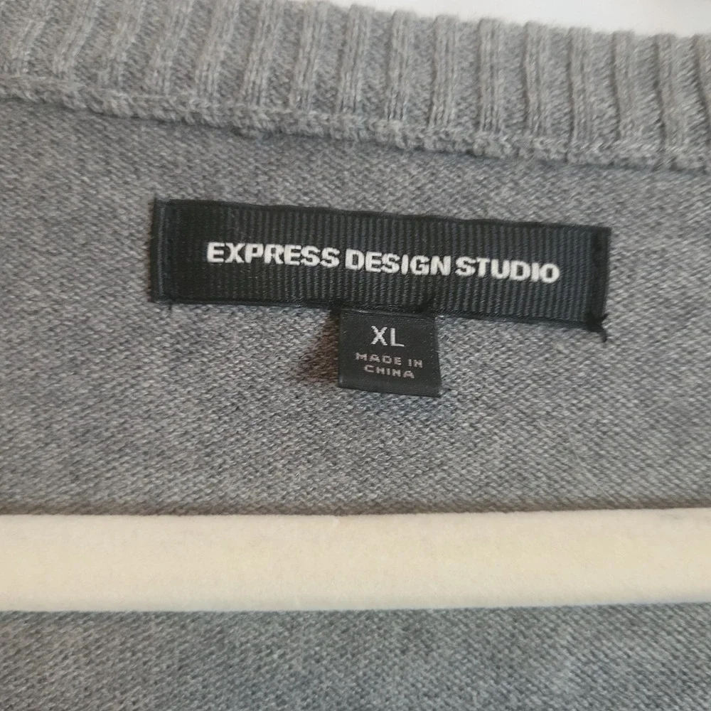 Express Men XL Argyle Sweater Vest Grey Blue Cotton Wool Blend Preppy Collegiate